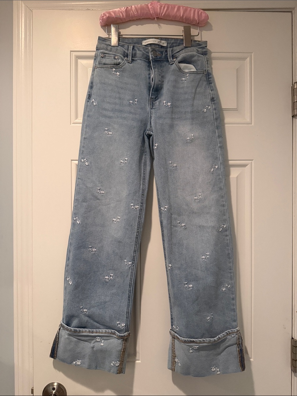 Altar'd State Light Blue Embroidered Wide-Leg Jeans